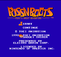 Puss N' Boots: Pero's Great Adventure title screen for NES